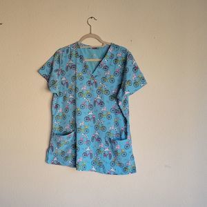 Prints by Maeve vneck scrub top medium colors blue pink yellow black